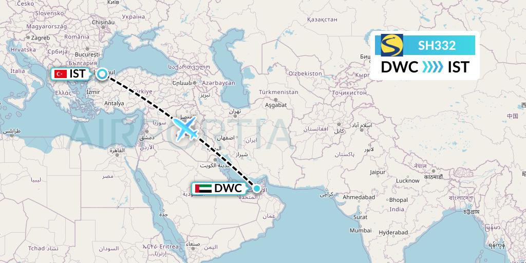 SH332 Sharp Airlines Flight Map: Dubai to Istanbul