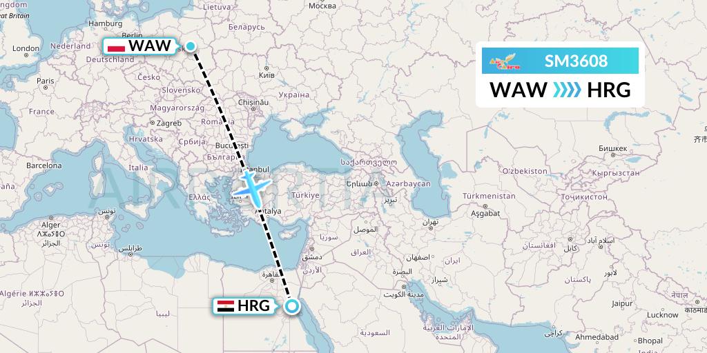 SM3608 Air Cairo Flight Map: Warsaw to Hurghada