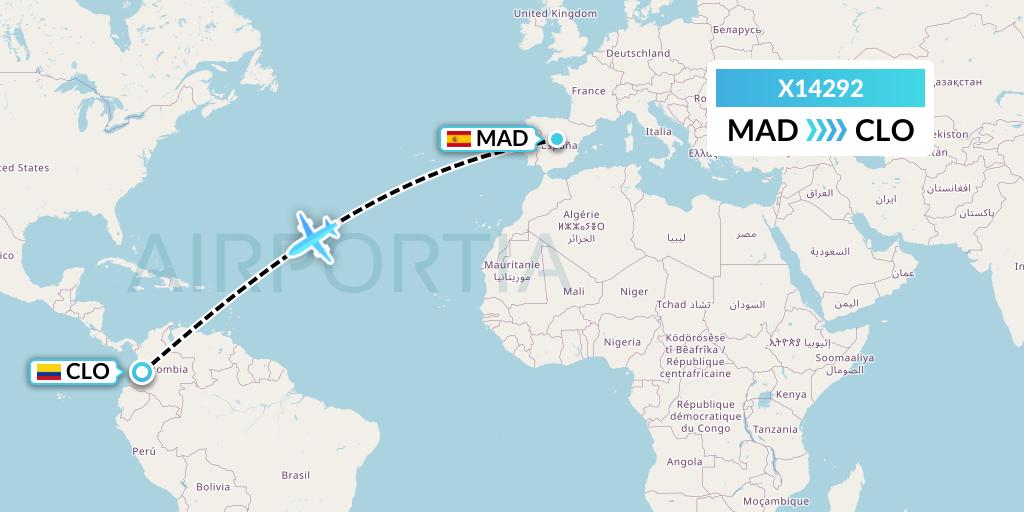 X14292 Nik Airways Flight Map: Madrid to Cali