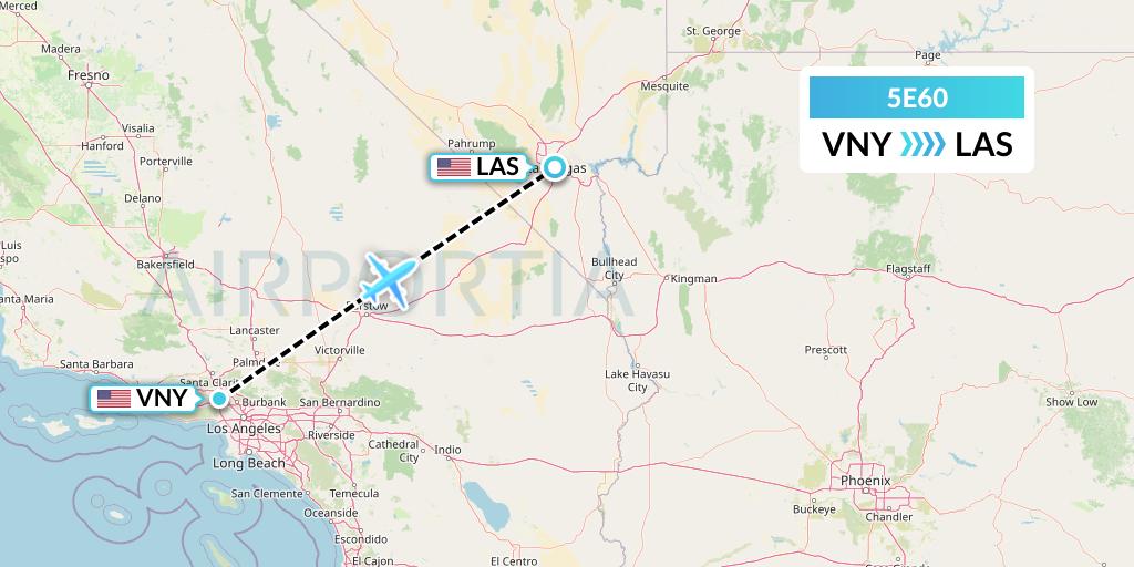 5E60 East Coast Flight Services, Inc. Flight Map: Van Nuys to Las Vegas