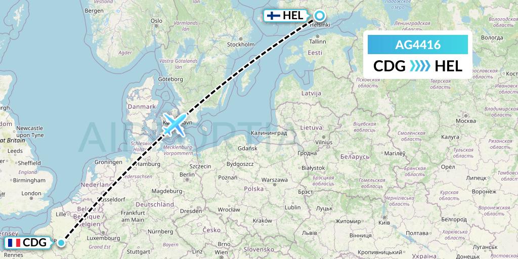 AG4416 Aruba Airlines Flight Map: Paris to Helsinki