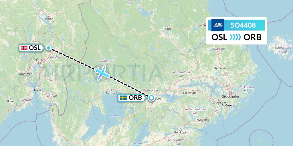 5O4408 ASL Airlines France Flight Map: Oslo to Orebro