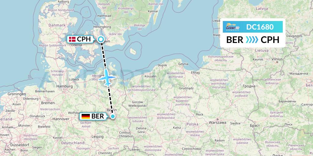 DC1680 Braathens Regional Flight Map: Berlin to Copenhagen