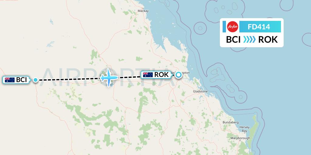 FD414 Thai AirAsia Flight Map: Barcaldine to Rockhampton