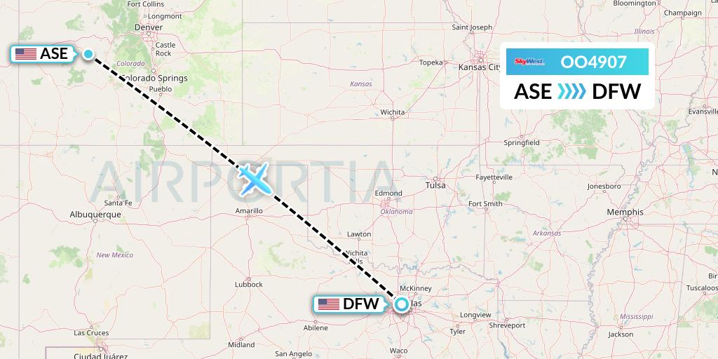 OO4907 SkyWest Airlines Flight Map: Aspen to Dallas
