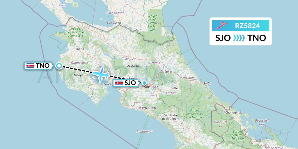 RZ5824 Sansa Airlines Flight Map: San Jose to Santa Cruz