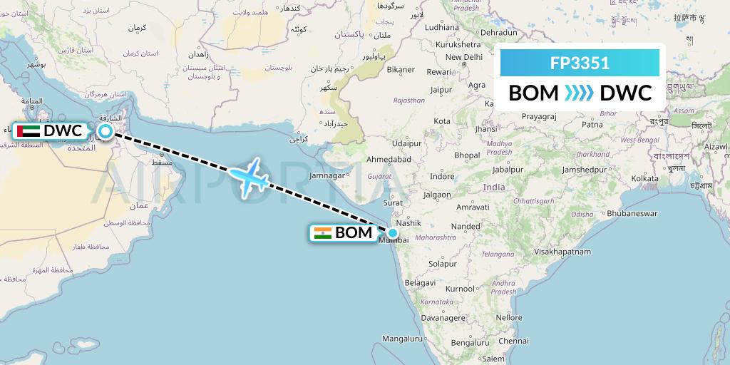 FP3351 FlyPelican Flight Map: Mumbai to Dubai