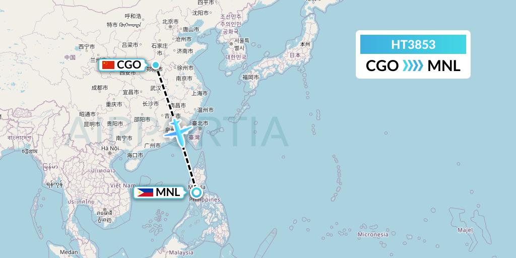 HT3853 Ningxia Cargo Airlines CO.,LTD Flight Map: Zhengzhou to Manila