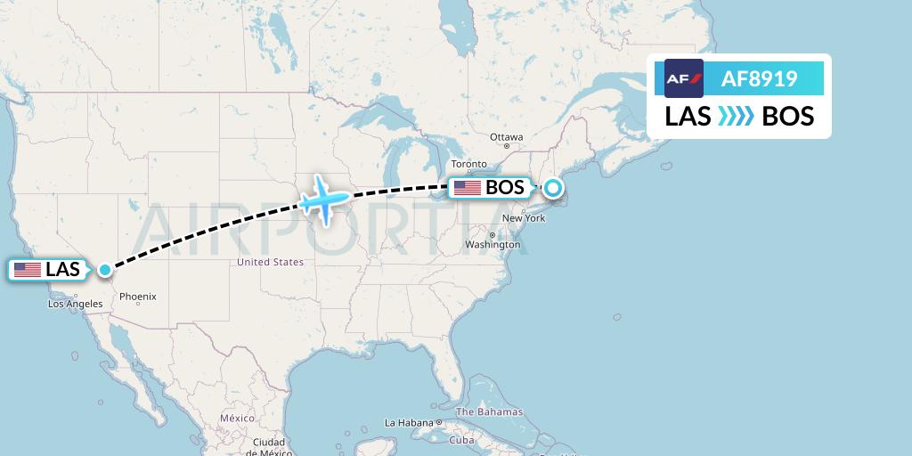 AF8919 Air France Flight Map: Las Vegas to Boston