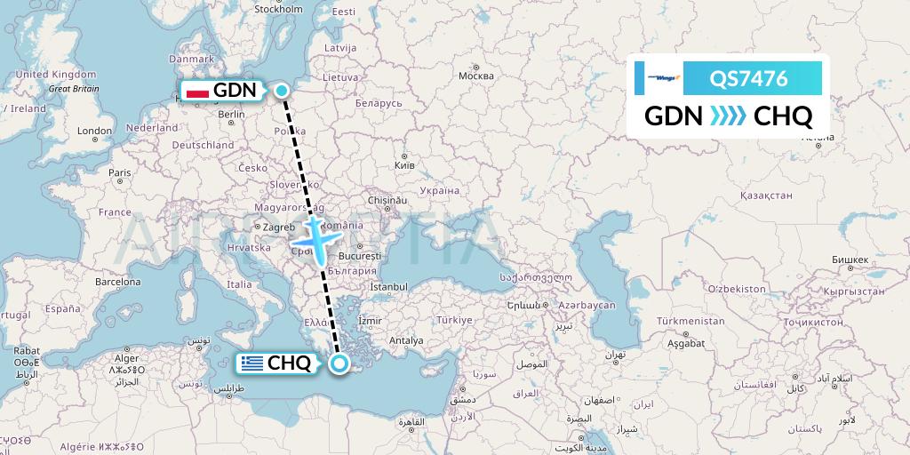 QS7476 Smartwings Flight Map: Gdansk to Chania
