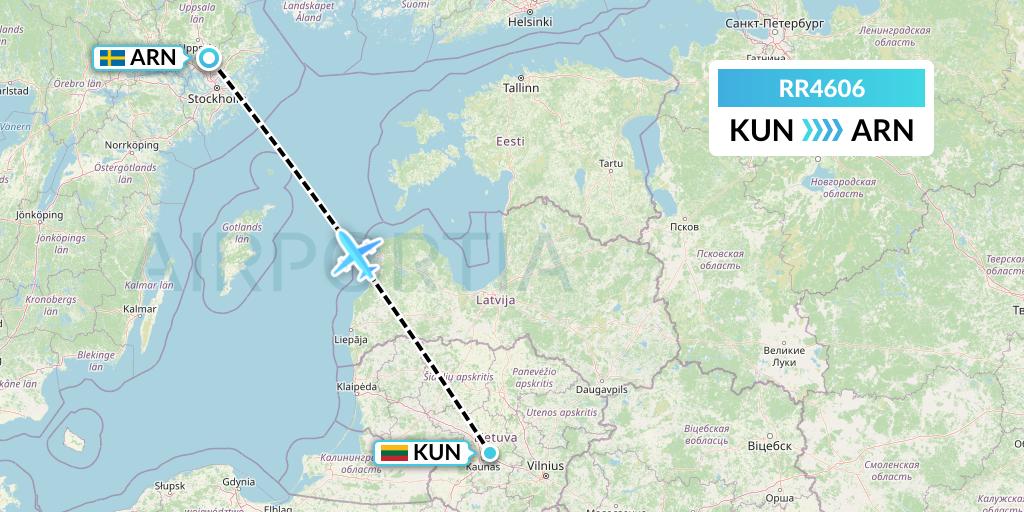 RR4606 Royal Air Force Flight Map: Kaunas to Stockholm