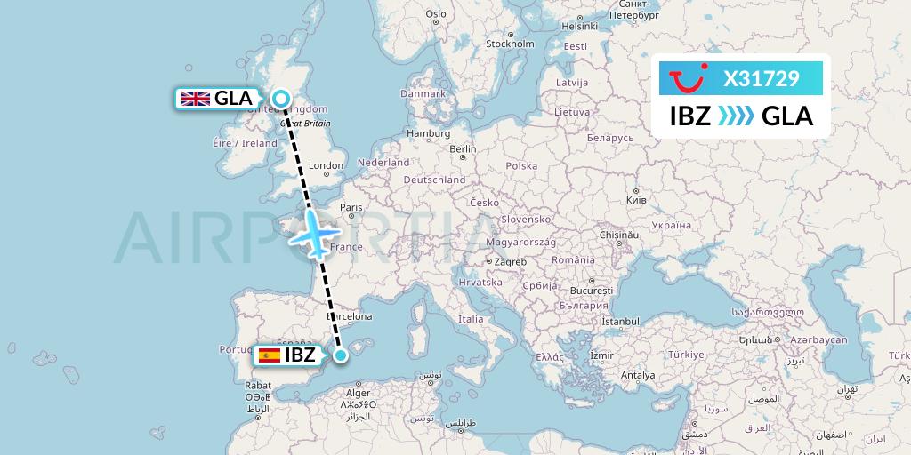 X31729 TUI fly Germany Flight Map: Ibiza to Glasgow