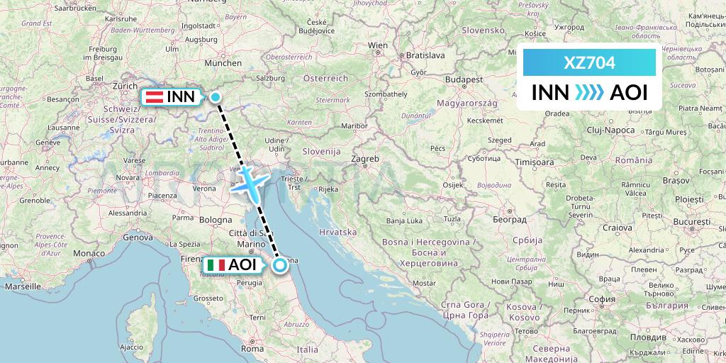 XZ704 Aeroitalia Flight Map: Innsbruck to Ancona