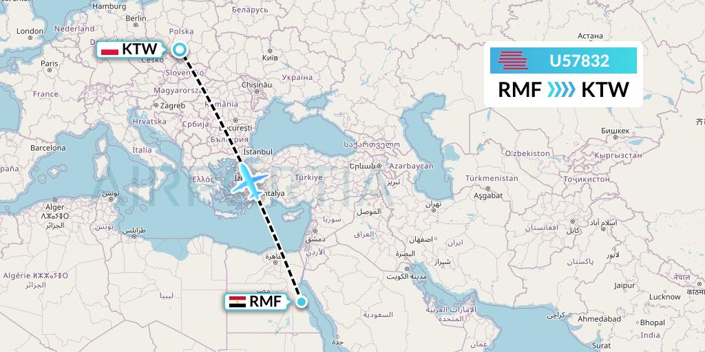 U57832 Karinou Airlines Flight Map: Marsa Alam to Katowice