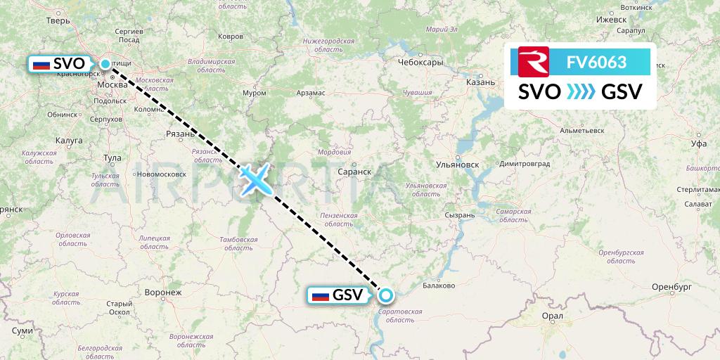 FV6063 Rossiya Flight Map: Moscow to Saratov