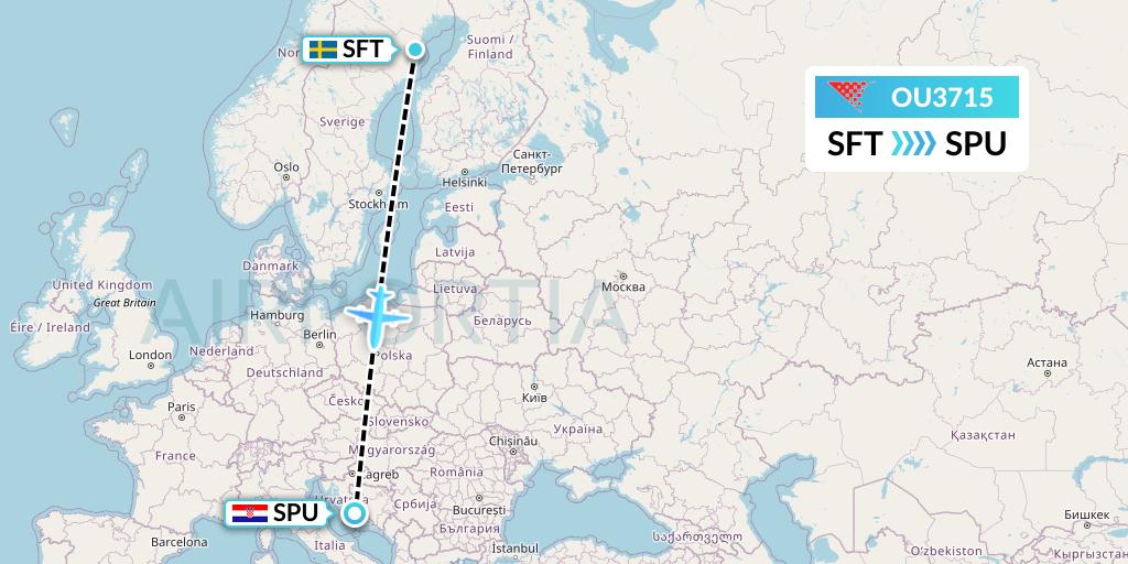 OU3715 Croatia Airlines Flight Map: Skelleftea to Split