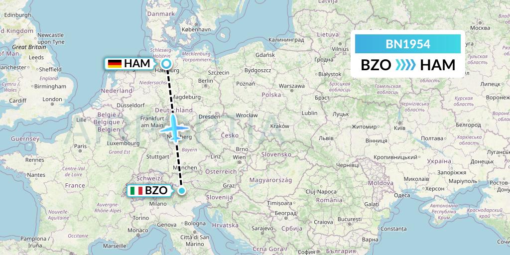 BN1954 Forward Air International Airlines Flight Map: Bolzano to Hamburg