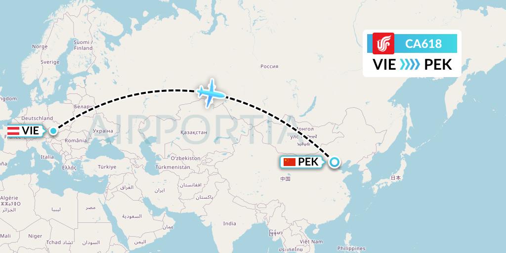 CA618 Air China Flight Map: Vienna to Beijing