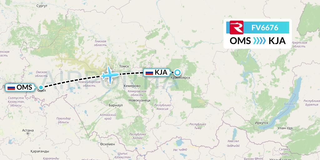 FV6676 Rossiya Flight Map: Omsk to Krasnoyarsk