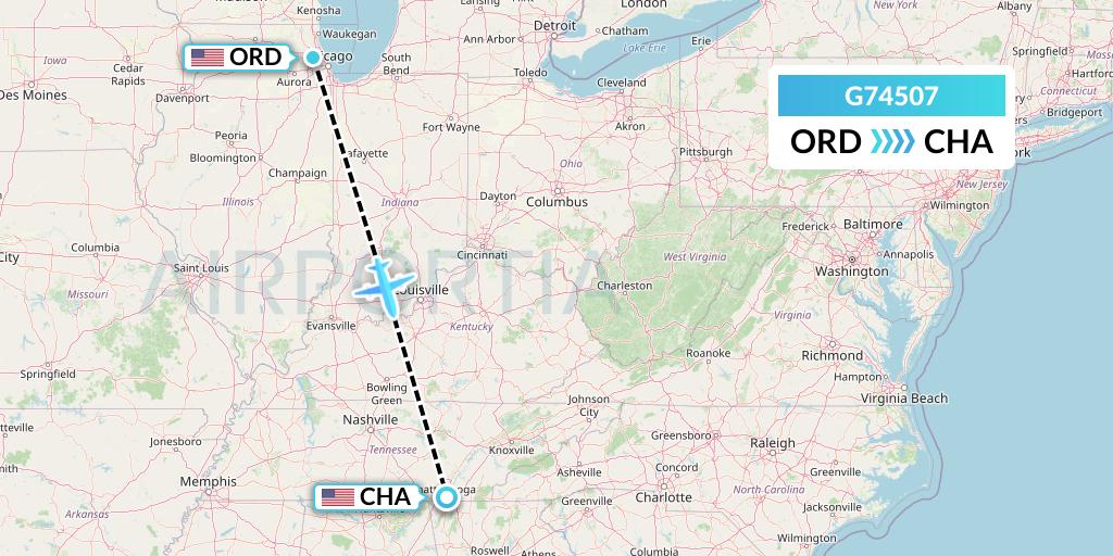 G74507 GoJet Flight Map: Chicago to Chattanooga