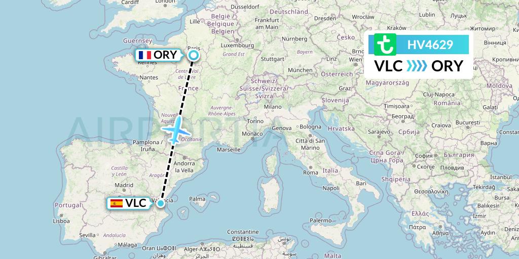 HV4629 Transavia Flight Map: Valencia to Paris