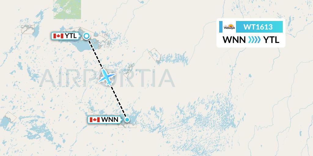 WT1613 Swiftair Flight Map: Wunnummin Lake to Big Trout