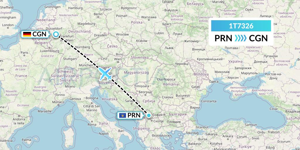 1T7326 Russian Sky Flight Map: Pristina to Cologne
