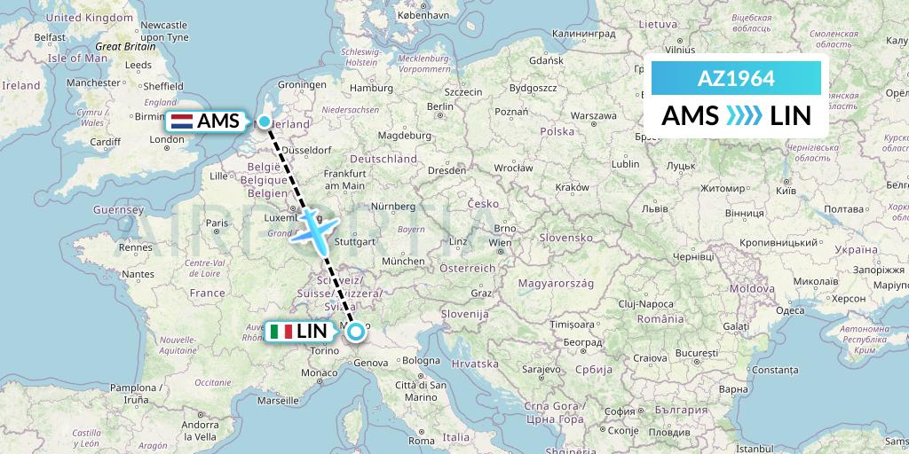 AZ1964 ITA Airways Flight Map: Amsterdam to Milan