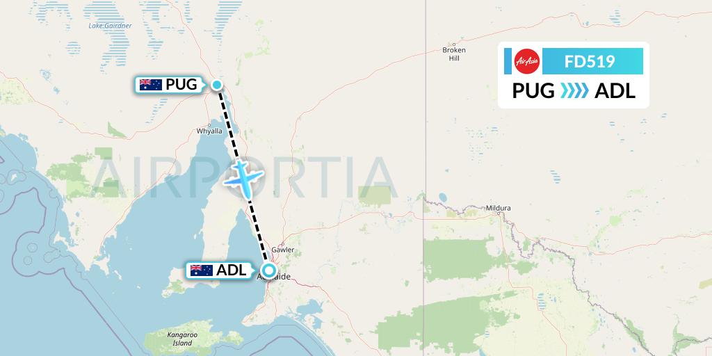 FD519 Thai AirAsia Flight Map: Port Augusta to Adelaide