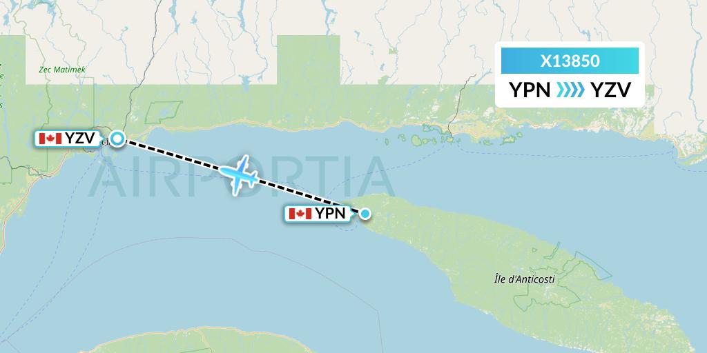 X13850 Nik Airways Flight Map: Port-Menier to Sept-Iles