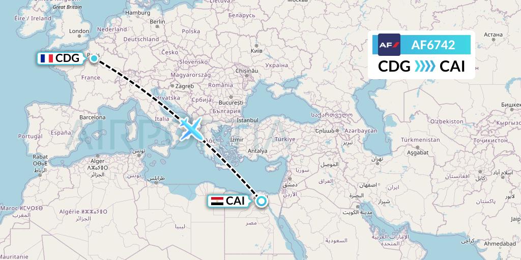 AF6742 Air France Flight Map: Paris to Cairo
