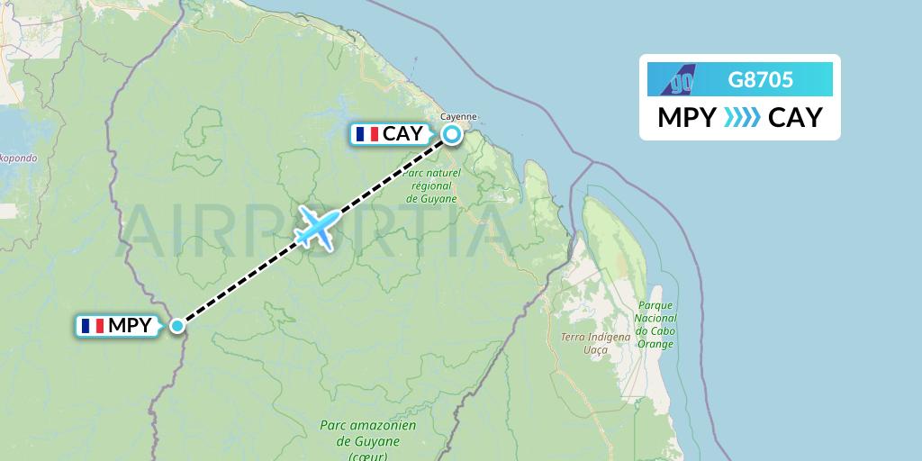 G8705 Go Air Flight Map: Maripasoula to Cayenne