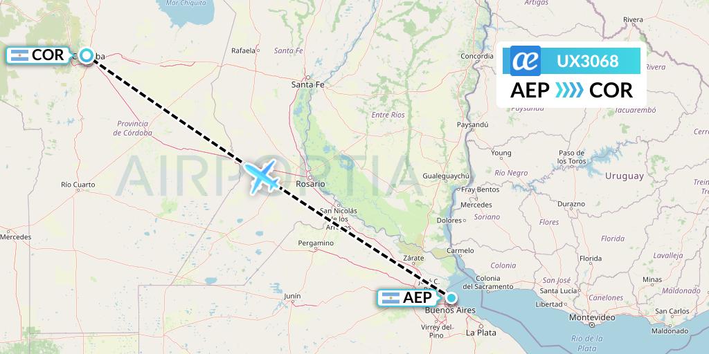 UX3068 Air Europa Flight Map: Buenos Aires to Cordoba