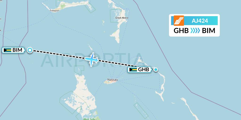 AJ424 Aztec Airways Flight Map: Governor's Harbour to South Bimini