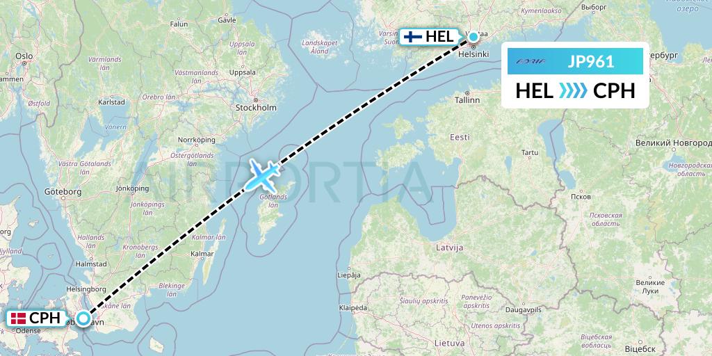 JP961 Adria Airways Flight Map: Helsinki to Copenhagen