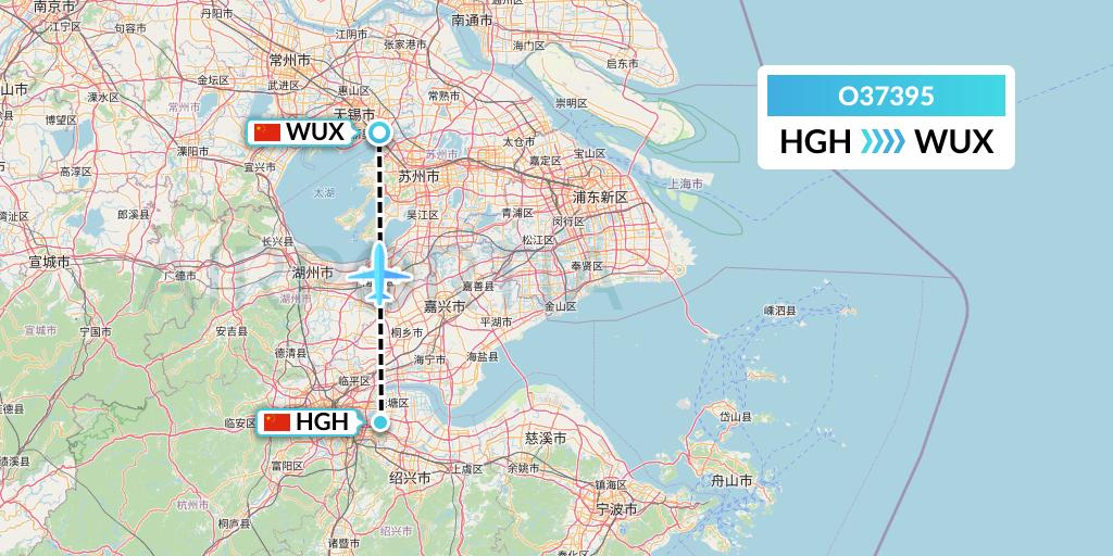 O37395 SF Airlines Flight Map: Hangzhou to Wuxi