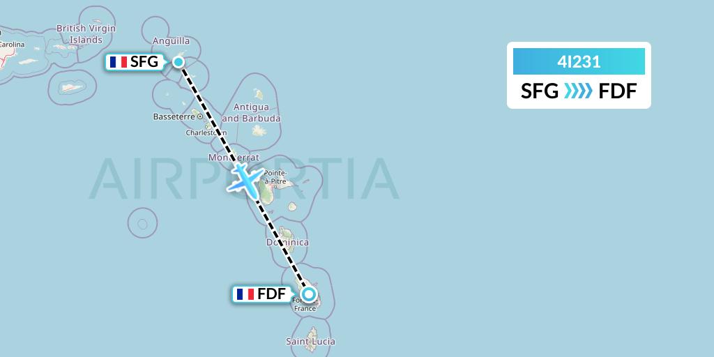 4I231 Izair Flight Map: Sint Maarten to Fort-de-France