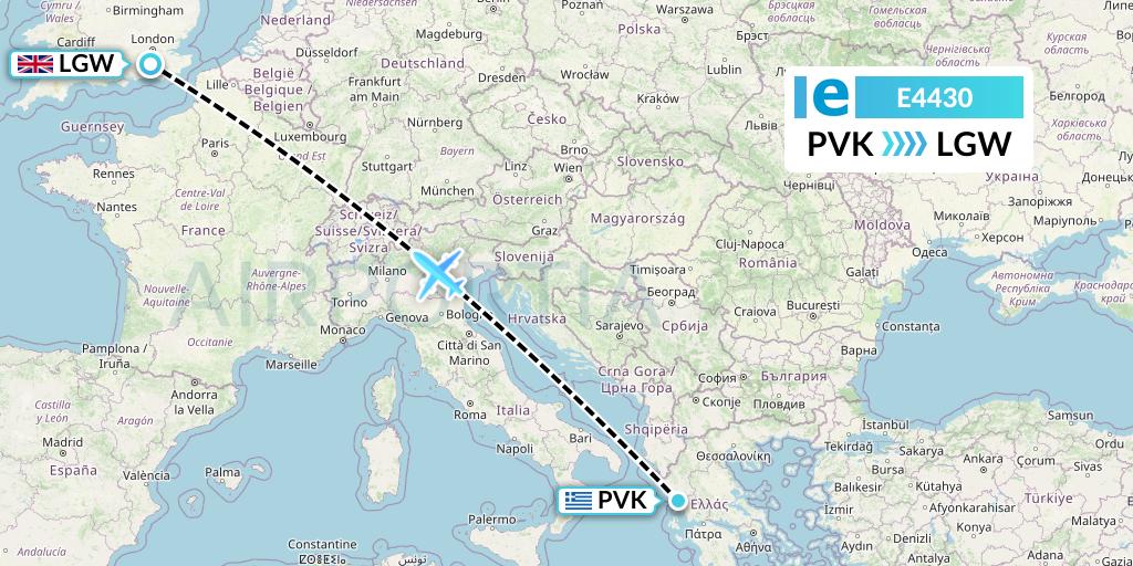 E4430 Estelar Latinoamerica C.A. Flight Map: Preveza to London