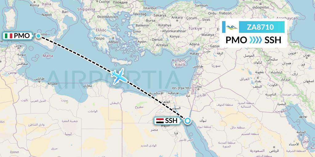 ZA8710 Sky Angkor Airlines Flight Map: Palermo to Sharm el-Sheikh