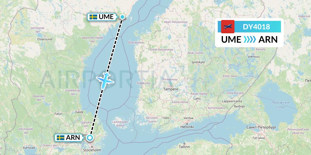 DY4018 Norwegian Flight Map: Umea to Stockholm