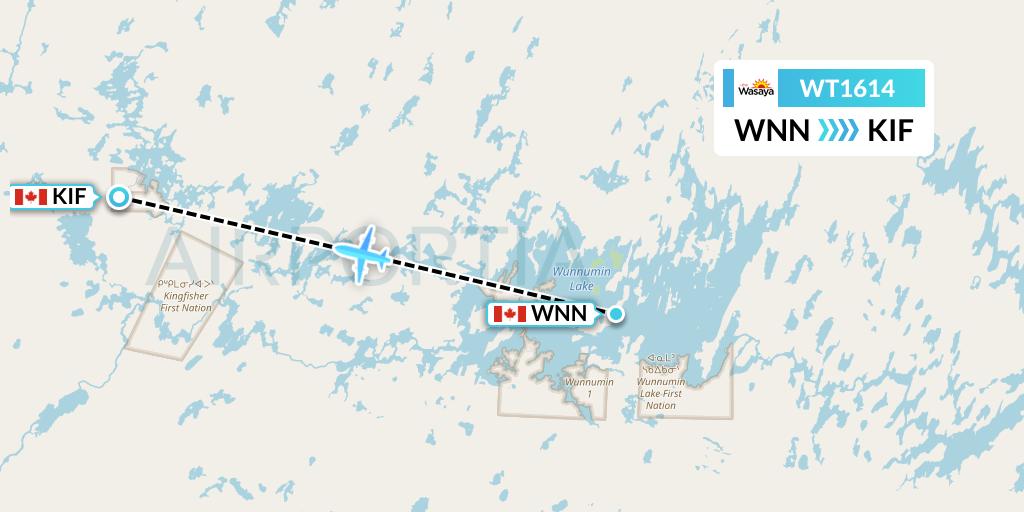 WT1614 Swiftair Flight Map: Wunnummin Lake to Kingfisher Lake