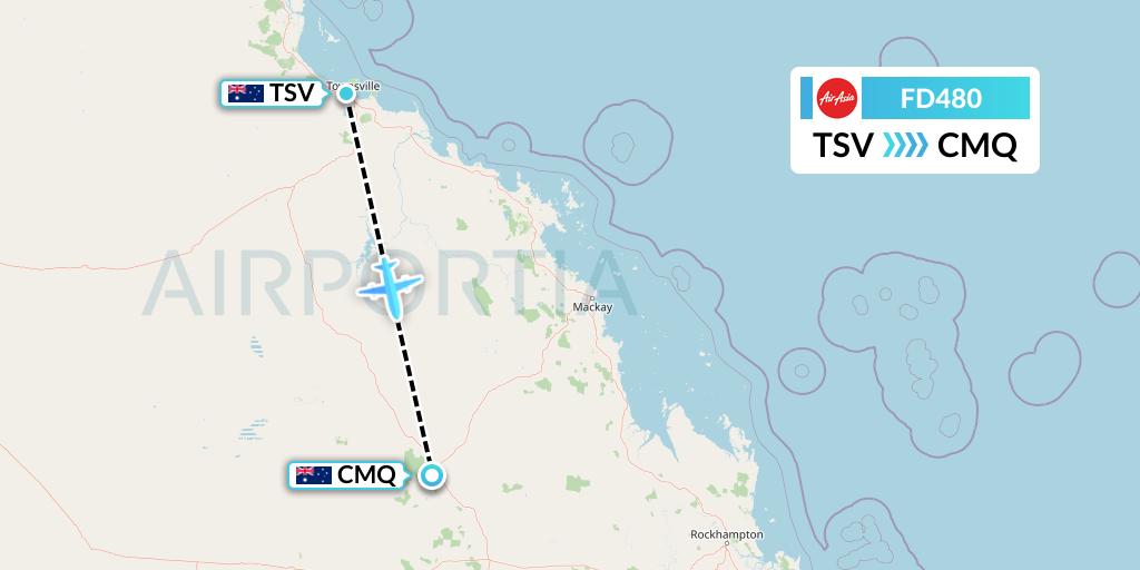 FD480 Thai AirAsia Flight Map: Townsville to Australia