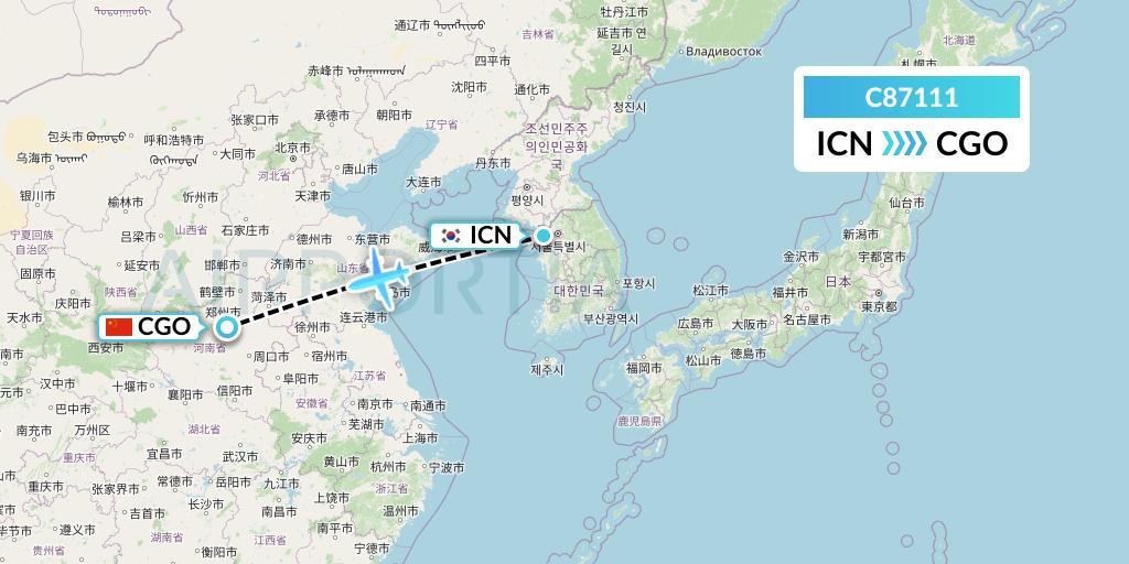 C87111 Cronos Airlines Flight Map: Seoul to Zhengzhou