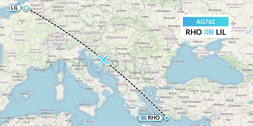 AG762 Aruba Airlines Flight Map: Rhodes to Lille