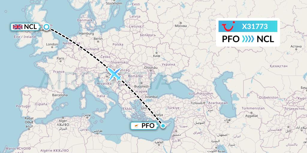 X31773 TUI fly Germany Flight Map: Pafos to Newcastle