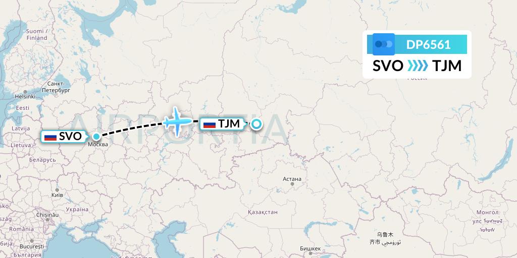 DP6561 Pobeda Flight Map: Moscow to Tyumen