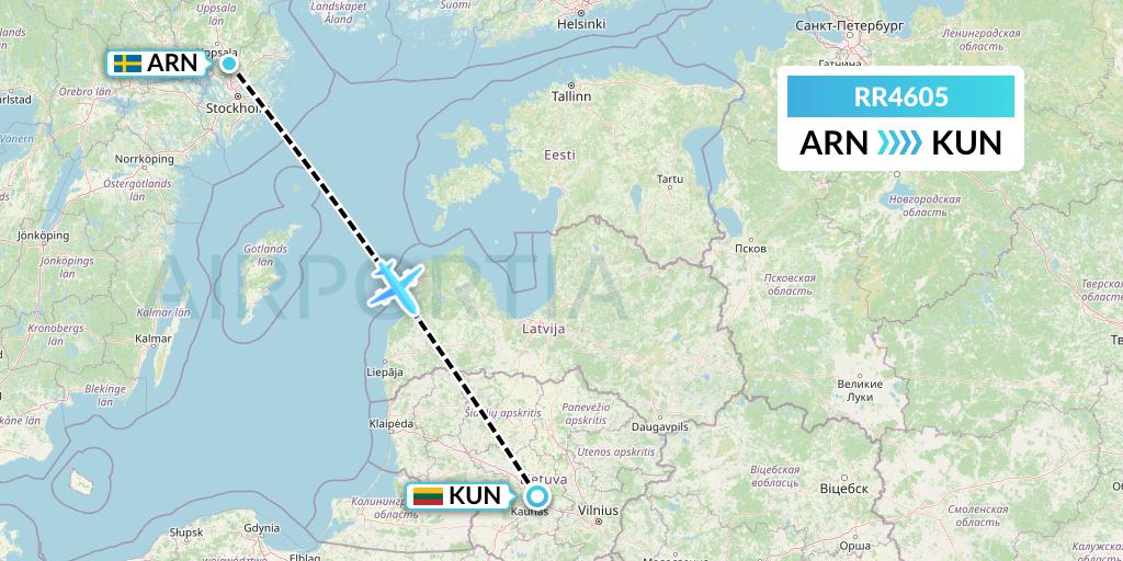 RR4605 Royal Air Force Flight Map: Stockholm to Kaunas