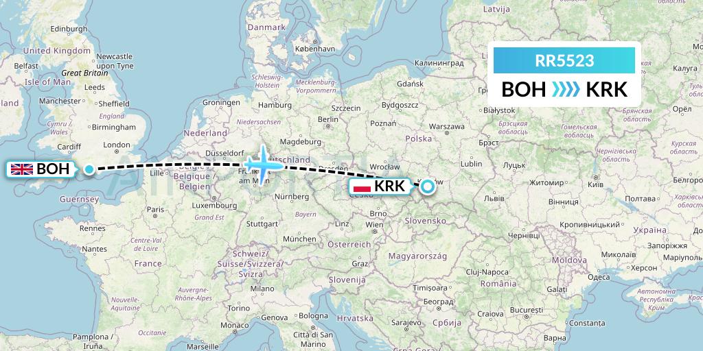 RR5523 Royal Air Force Flight Map: Bournemouth to Krakow