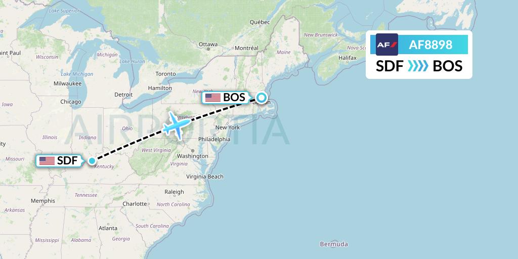 AF8898 Air France Flight Map: Louisville to Boston