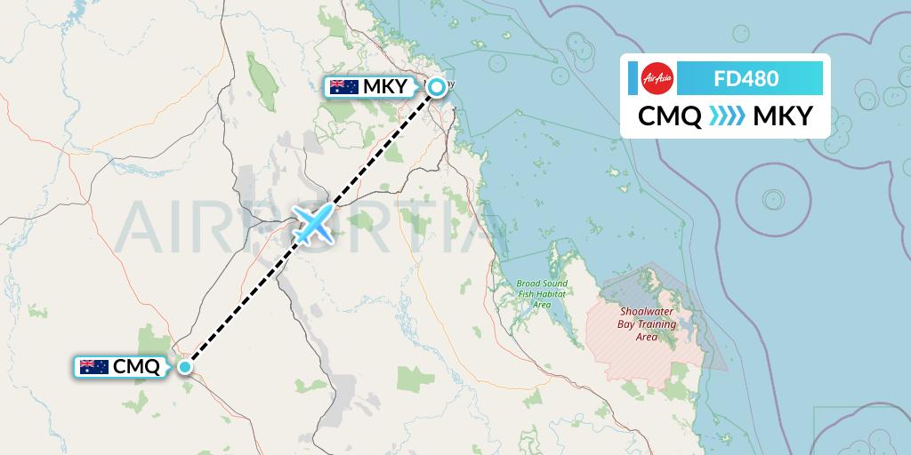 FD480 Thai AirAsia Flight Map: Australia to Mackay